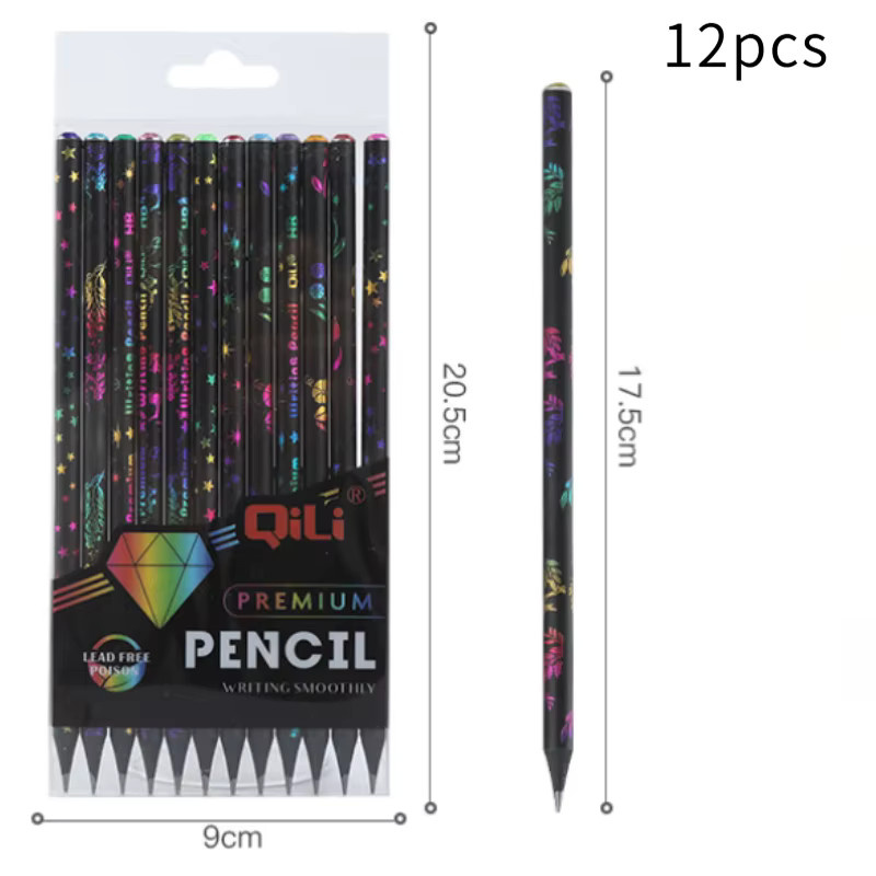 12 bunte HB Holzbleistifte mit Sternenhimmel-Design und Radiergummi, Multicolor - Bild 4