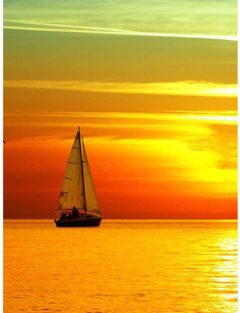 Diamant-Malerei-Set FIYO Landschaft Sonnenuntergang am Meer, Mosaik-Dekoration in Beige und Braun, B/H: 30 x 40 cm - Bild 1