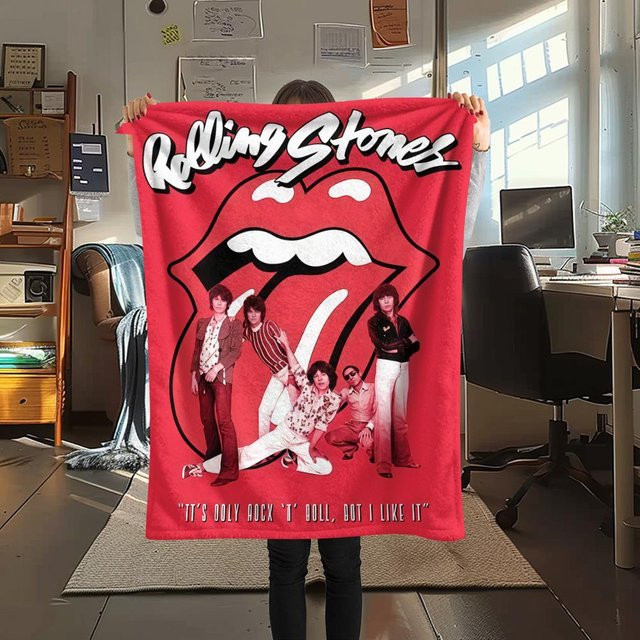 Flanelldecke mit The Rolling Stones Aufdruck in Rot, B/B: 80 x 120 cm - Bild 1