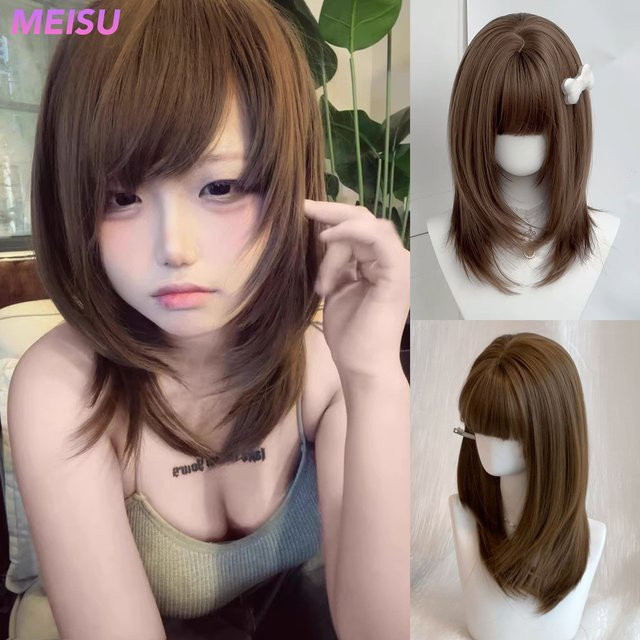 MEISU Bobo-Pony-Perücke, braun, synthetisch, gerade, Damen - Bild 1