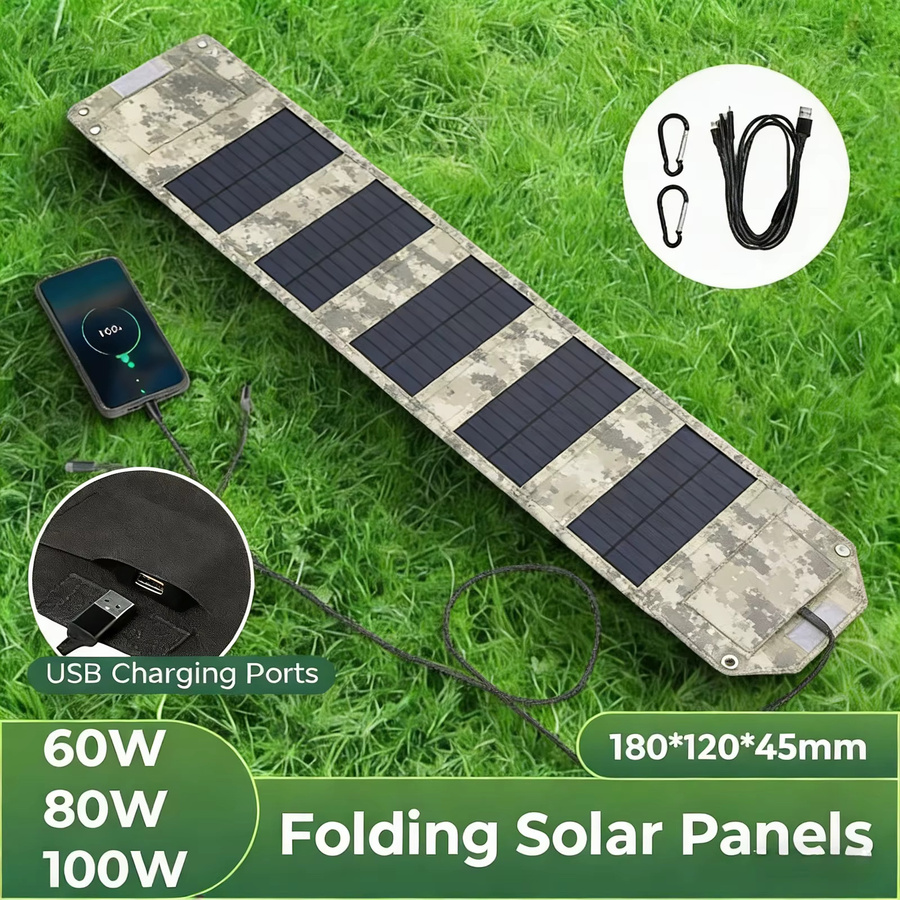 ZRGAE Zusammenklappbares Solarpanel-Solarladegerät mit 100 W und USB-Anschluss für Outdoor, Camping und Wandern inklusive Kabel - Bild 4