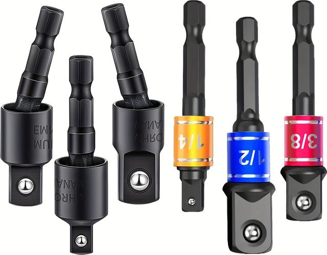 Steckschlüssel-Adapter-Set aus Stahl in Schlagqualität mit Sechskantschaft auf Vierkant-Steckschlüsselbohrer für Reparaturen zu Hause - Bild 1