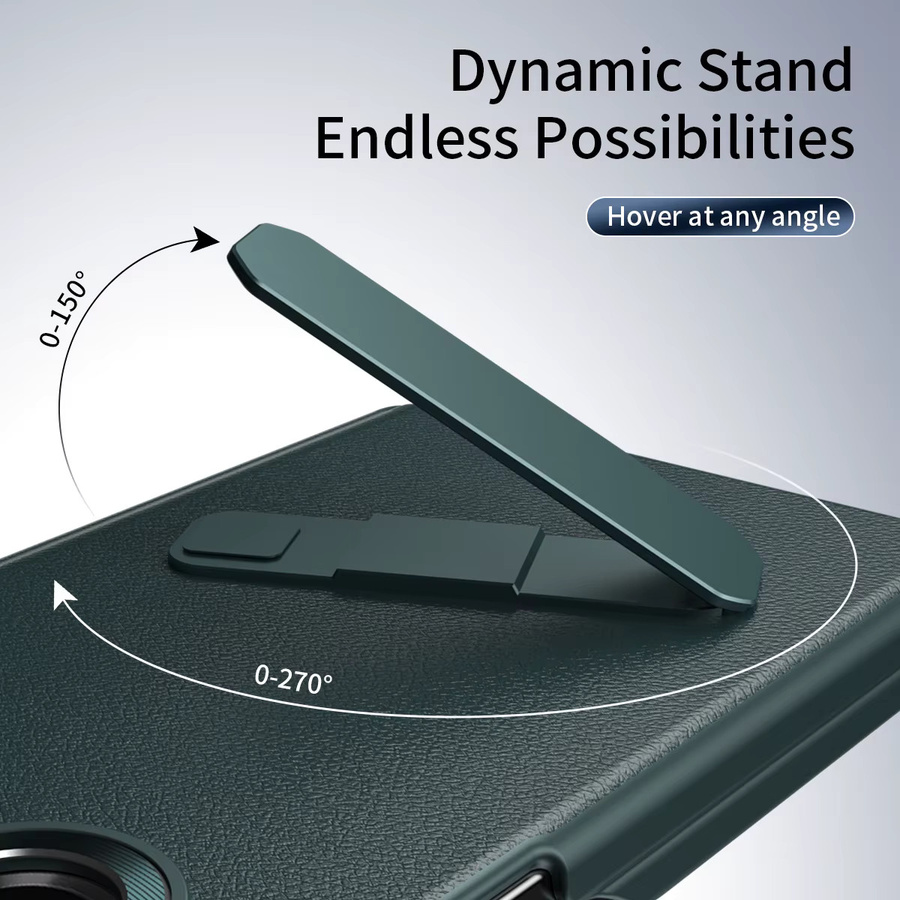 Stoßfeste Leder-Handyhülle mit Halterung für Samsung Galaxy Z Fold 7, 6, 5 und 4 5G in Grau oder Grün - Bild 4