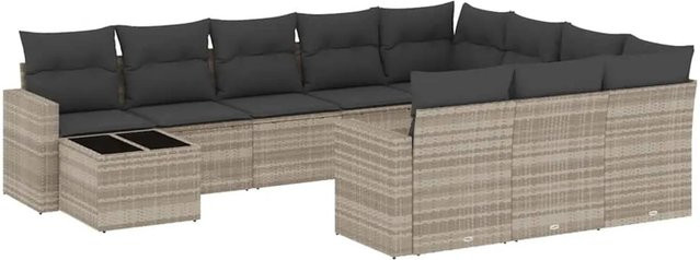 vidaXL 11-teilige Garten-Sofagarnitur aus Poly-Rattan mit Kissen in Hellgrau - Bild 1