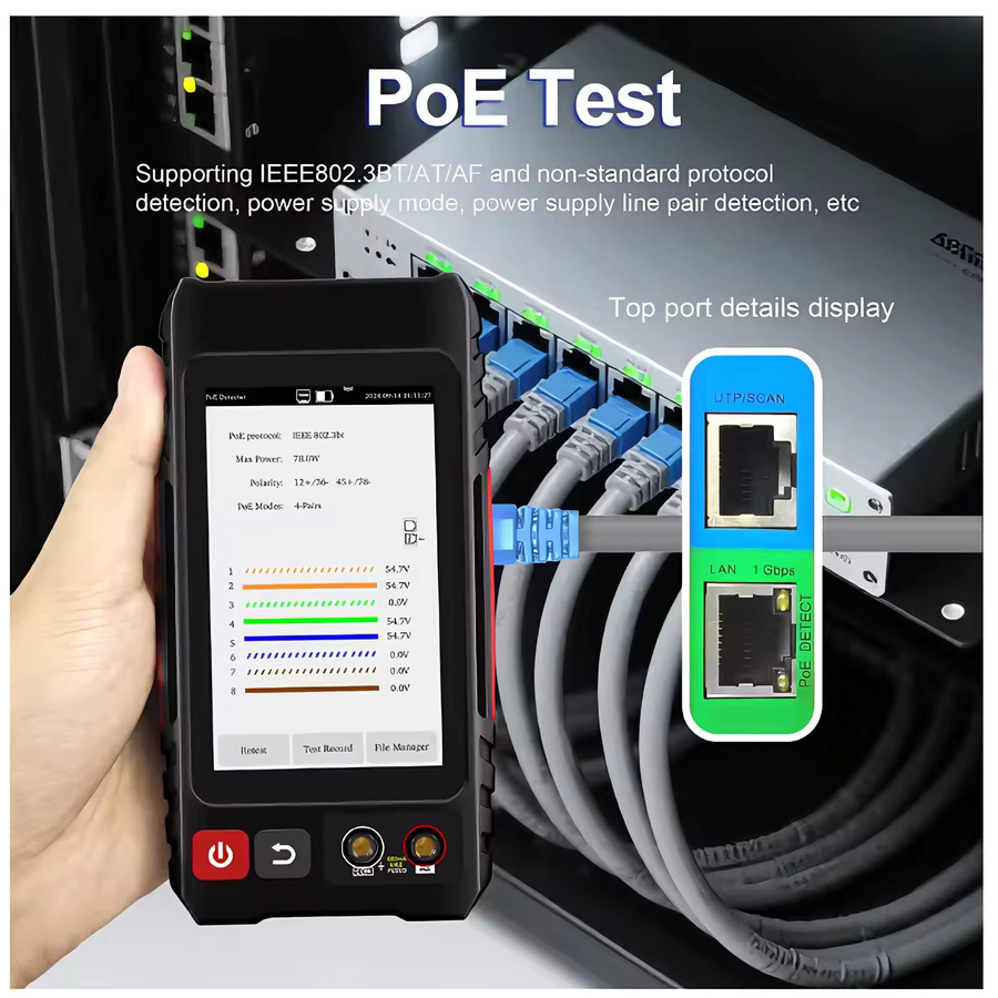 POMIACAM LT-600 Netzwerkkabel-Tester mit IP-Scan, TDR Kabellängenmessung und PoE Funktion, Farbe: Schwarz - Bild 3