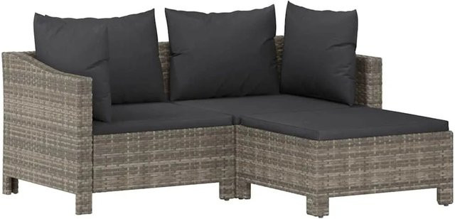 vidaXL 3-tlg. Garten-Lounge-Set in L-Form aus grauem Poly Rattan mit Kissen und pulverbeschichtetem Stahlgestell - Bild 1