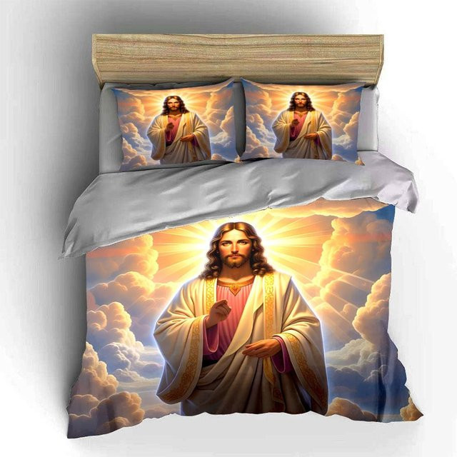Dreiteiliges Bettwäscheset mit religiösem Motiv aus Mikrofaser, Mehrfarbig, B/H: 173 x 218 cm - Bild 1