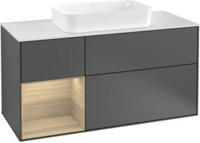 V&B Waschtischunterschrank Finion mit Wandbeleuchtung und offenem Regal links, Anthrazit matt, Breite: 120 cm, Tiefe: 50,1 cm, Höhe: 50,1 cm - Bild 1