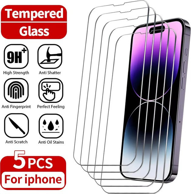 5 Stück Bolomboy HD-Displayschutz aus gehärtetem Glas für iPhone Modelle, transparent - Bild 1
