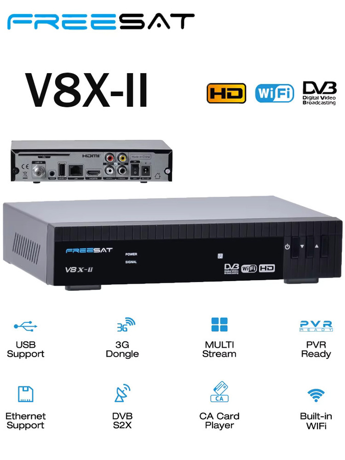 FREESAT V8X 2 Satelliten-TV-Receiver DVB-S2/S2X in Schwarz mit integriertem WIFI und Full HD 1080P Unterstützung - Bild 7