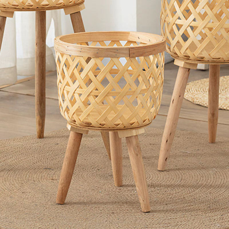 Kesoto Handgewebter Blumenkorb aus Bambus in Beige, Rund und Stehend im Skandinavischen Design - Bild 3