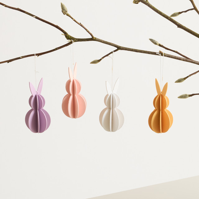 BLUME2000 Osterdeko 4er-Set Holz Hänger Hasen in Pink, Purple, White und Multicolour - Bild 1