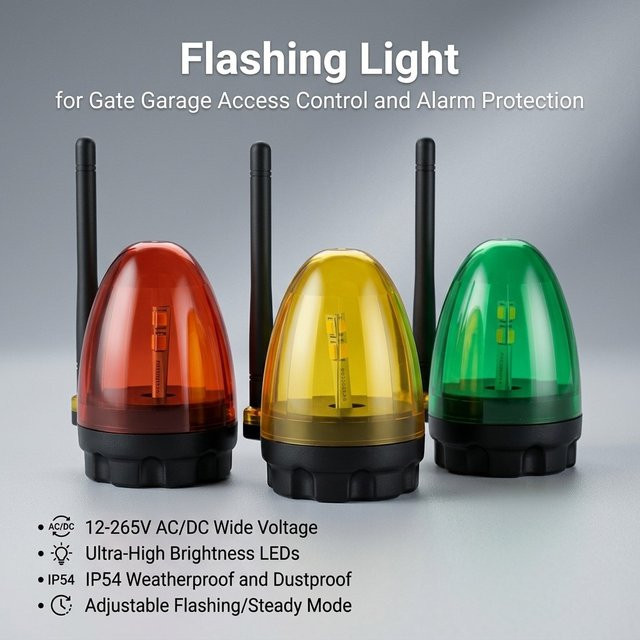 Scimagic-RC Sicherheits-Blitzleuchte Rot, Blinkende Warnlampe für Tor, Barriere, Garage und Einbruchschutz (12-265V AC/DC) - Bild 1