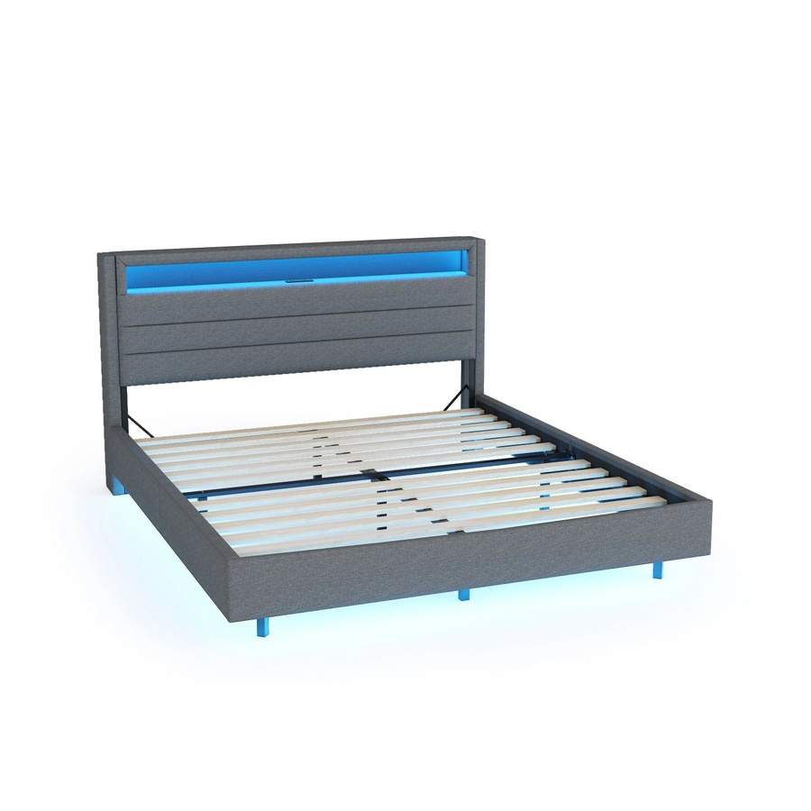 okwish Polsterbett Grau mit USB-Anschluss, LED-Beleuchtung und wendbarem Kopfteil, B/T/H: 160 x 200 x 108 cm - Bild 2