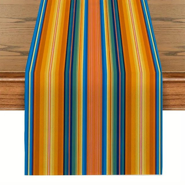 JINGYUE Pet Tischläufer aus Leinen im mexikanischen Stil mit bunten geometrischen Streifen, B/H: 150 x 33 cm - Bild 1
