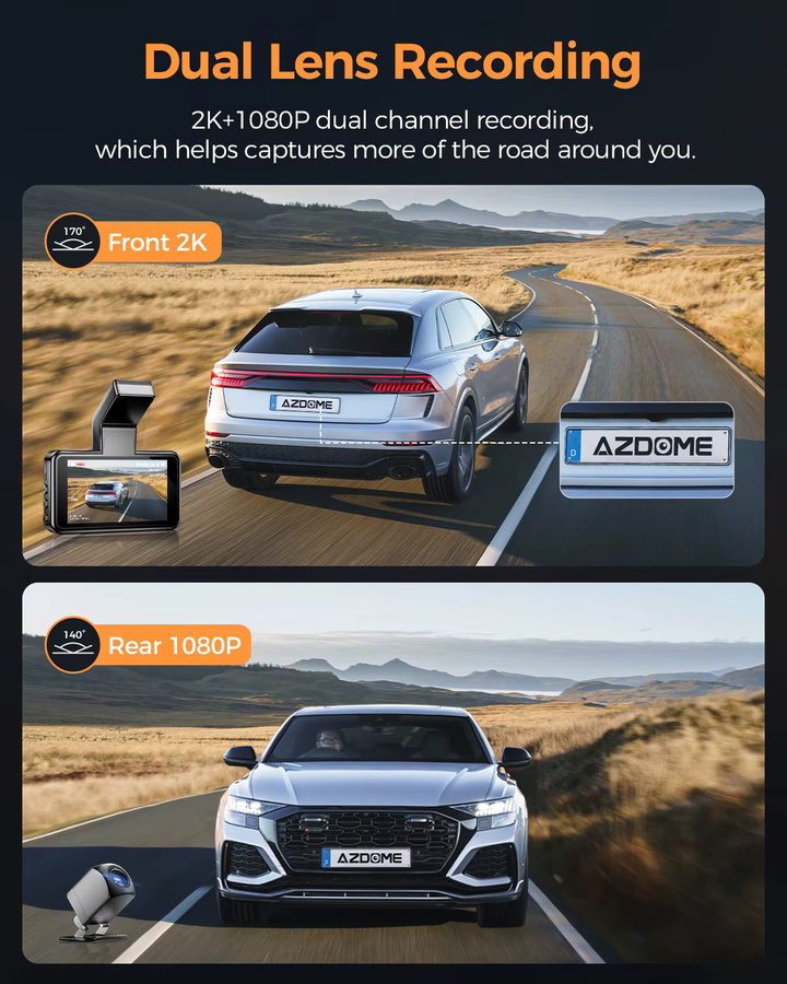 AZDOME Dashcam M17 Pro mit Front- und Heckkamera, 3K+1080P Auflösung, WiFi 6, ADAS, Sprachsteuerung und 24H Parkmodus, Schwarz - Bild 5