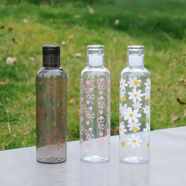 Fantia Motivations-Wasserflasche für Kinder mit floralem Print, Weiß-Transparent, 480 ml - Bild 1