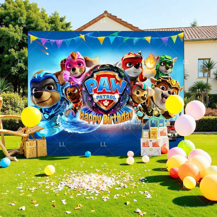 Paw Patrol Party-Dekoration mit niedlichen Welpen, Fotografie-Hintergrund-Banner für Kindergeburtstage, Mehrfarbig, B x H: 120 x 90 cm - Bild 1