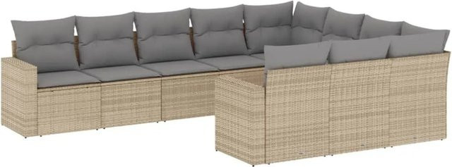 vidaXL 10-tlg. Garten-Sofagarnitur in L-Form aus Poly-Rattan mit Kissen in Beige und Grau - Bild 1