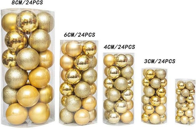 DIYelecs Weihnachtsdekorationskugel aus Kunststoff in Schwarz und Gold, Fassförmige Weihnachtskugel mit geometrischem Sternenmuster, Durchmesser: 24,0 cm - Bild 1