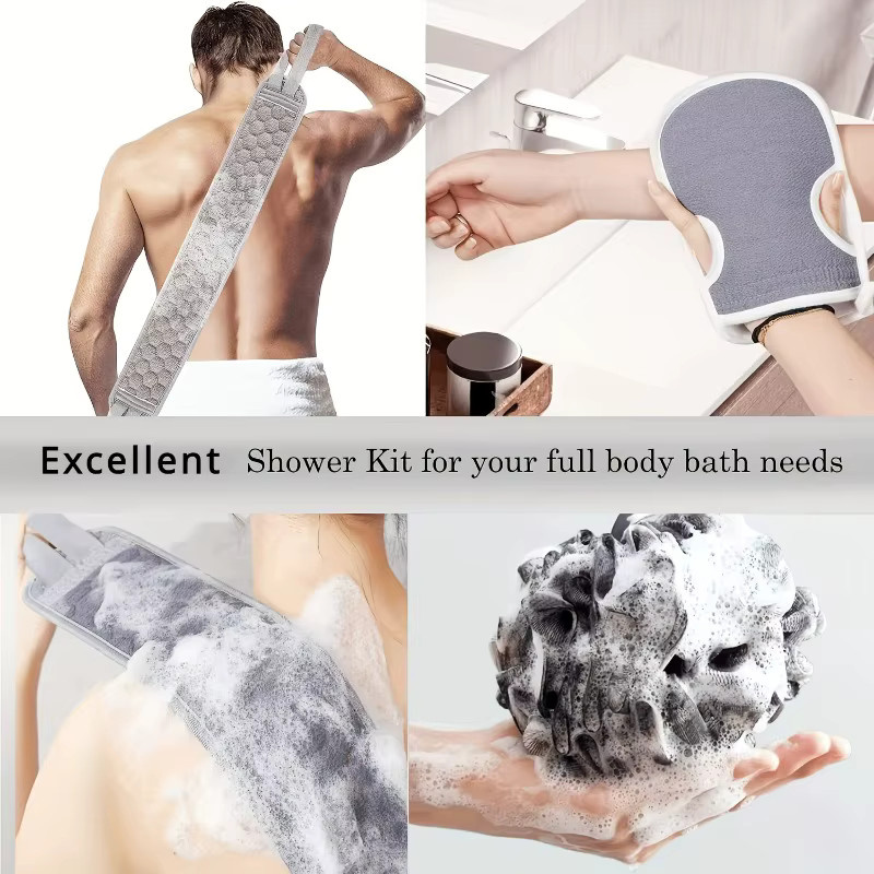 3-teiliges Bade-Rückenschrubber-Set, Luffa-Schwamm, Badehandschuh, Peeling-Badetuch - Bild 2