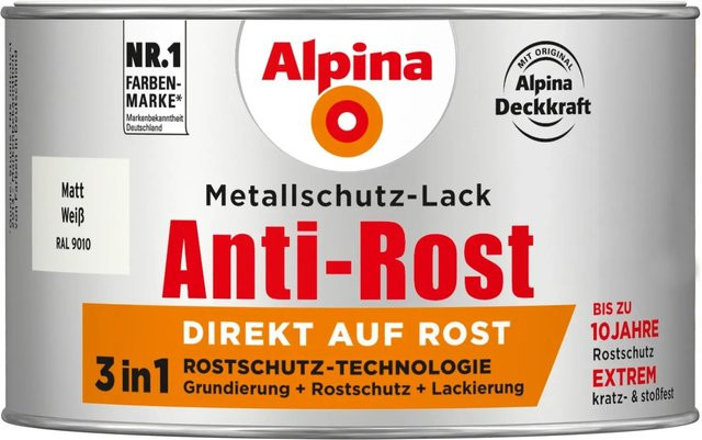 Alpina Metallschutz-Lack Anti-Rost Weiß matt 300 ml - Bild 1