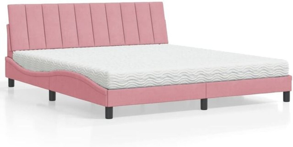 Polsterbett Hanko von Vidaxl mit Matratze in Rosa und Weiß aus Samt, B/T: 180 x 200 cm - Bild 1