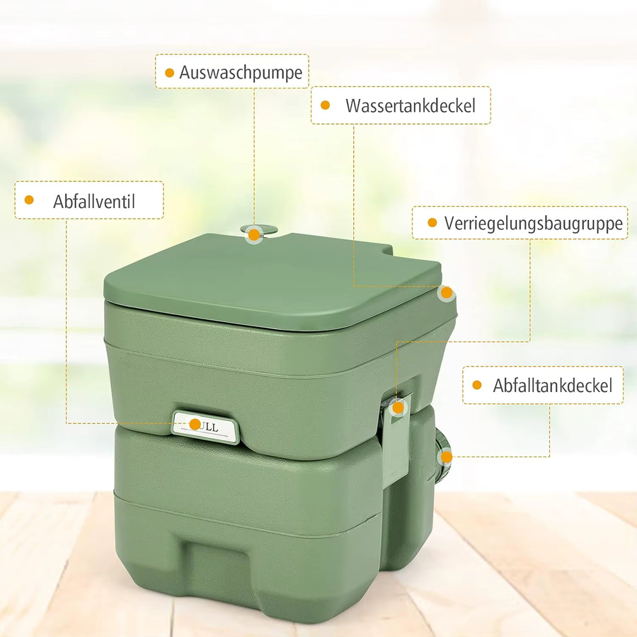 GOFLAME Campingtoilette mit abnehmbarem Abwassertank, tragbare mobile Toilette für Reisen, Farbe: Grün, 20L + 12L - Bild 4