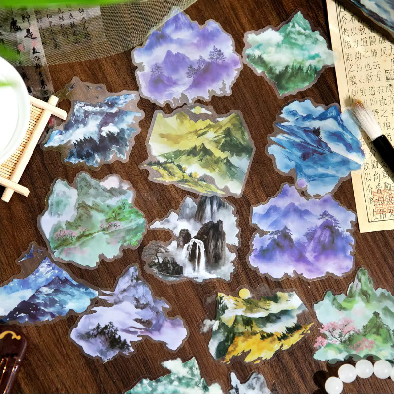 JIANQI 10 Stück PET-Aufkleber mit Berglandschaft in Mehrfarbig für Scrapbooking und Bastelbedarf - Bild 3