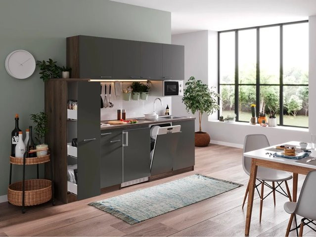 Respekta Küchenzeile KB225EYGMI in Grau-Eiche York Nachbildung, Breite: 225 cm, Höhe: 200 cm, Tiefe: 60 cm - Bild 1