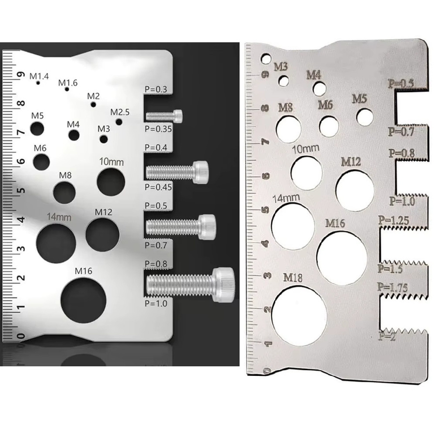 Vibratite 2-teiliges Set Tragbares Gewindesteigungsmessgerät aus 304 Edelstahl, Metrisches Messwerkzeug für Bolzen und Muttern, Länge: 100 mm, Breite: 3 mm - Bild 2