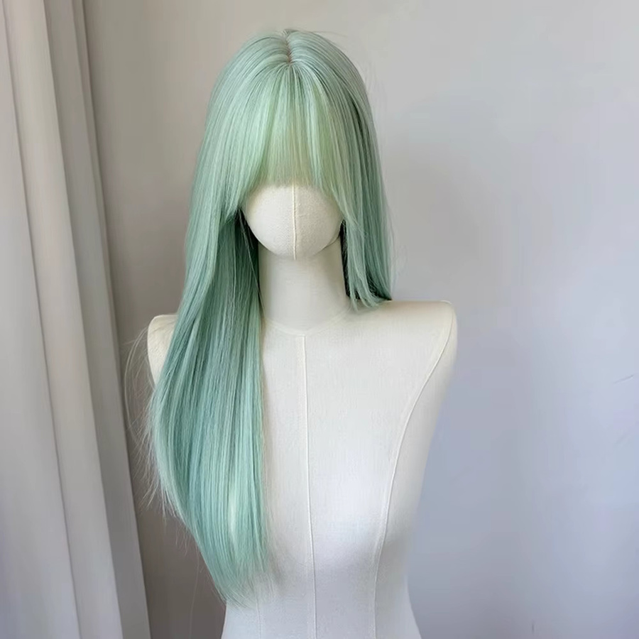 VICWIG Perücke, mintgrün, lang, gerade, synthetisch, Damen - Bild 3