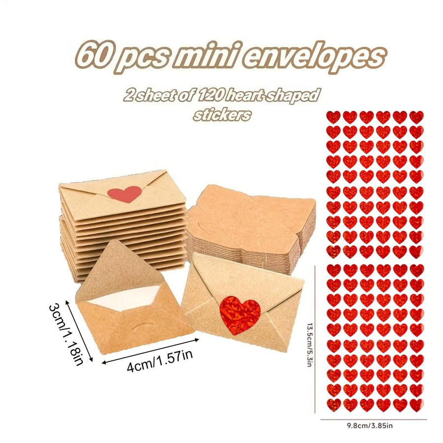 60 Stück Mini-Umschläge aus Kraftpapier in Braun für Valentinstag-Liebesbriefe und Kartenhalter - Bild 6