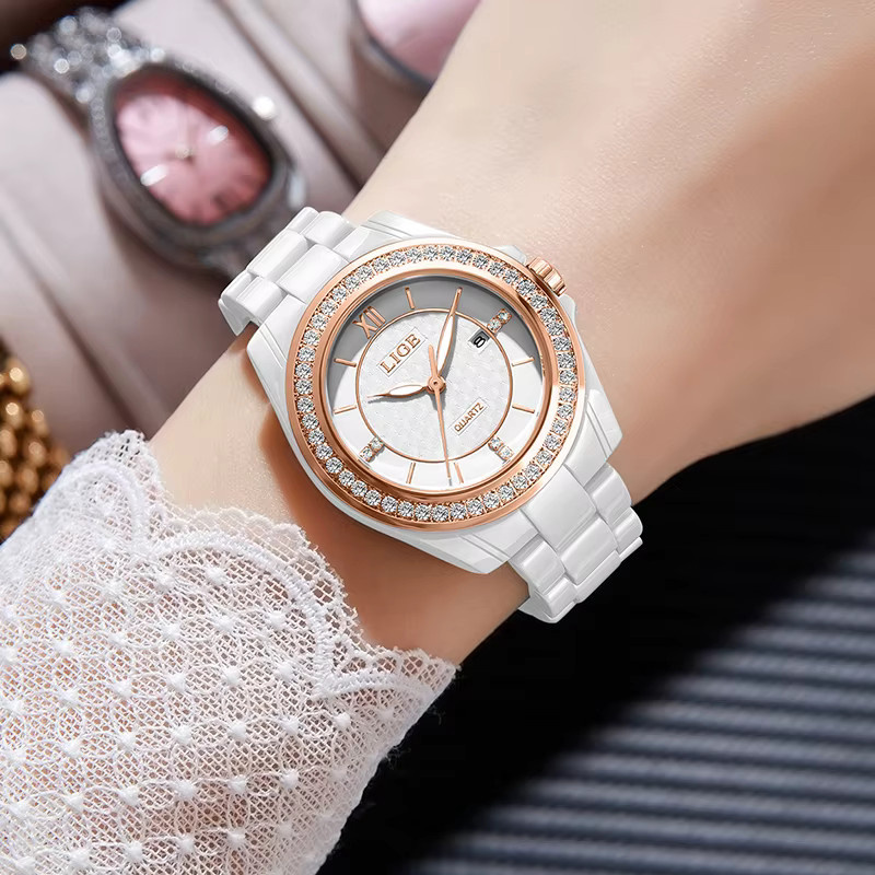 LIGE Armbanduhr Keramik, Quarz, Weiß, Damen - Bild 4