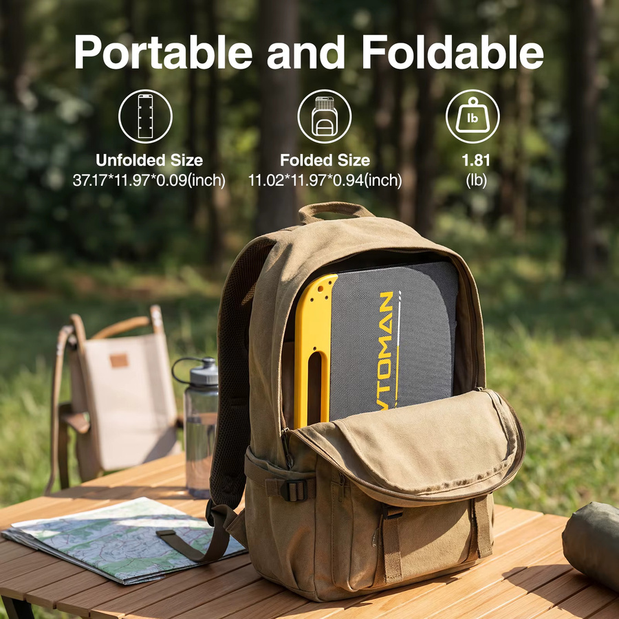 VTOMAN Faltbares 40W Solarpanel in Schwarz, Tragbares Wasserdichtes Solarladegerät mit USB-C und USB-A Ausgängen für Handy, Tablet und Jump 100/FlashSpeed300, Ideal für Camping, Reisen und Wandern - Bild 6