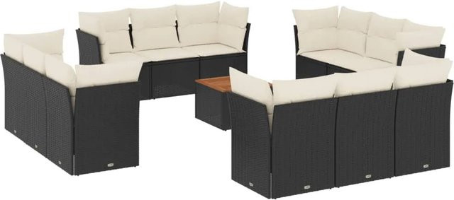 vidaXL 13-teilige Garten-Sofagarnitur aus Polyrattan in Schwarz mit Kissen und Stauraum - Bild 1