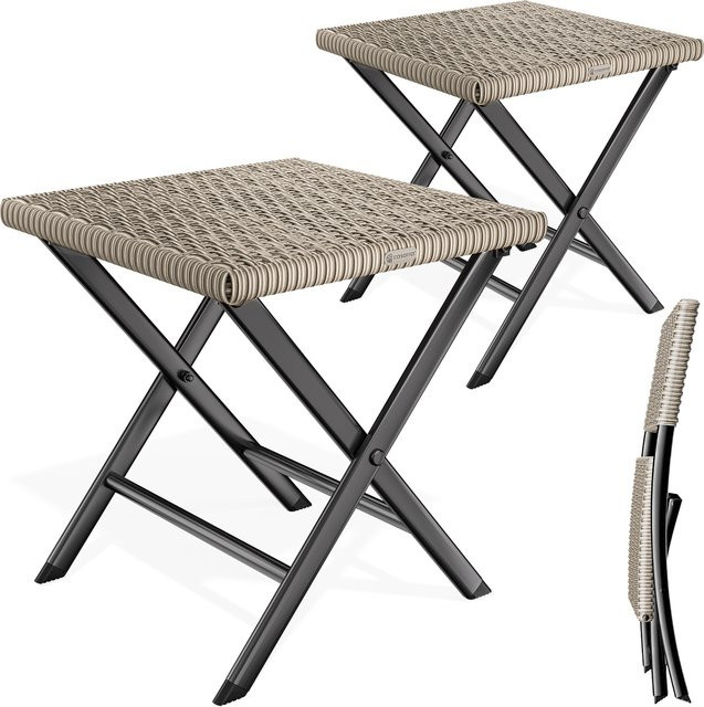 CASARIA Polyrattan Klapphocker 2er-Set in Beige, wetterfeste Gartenhocker aus Polyrattan und Stahl, B/T/H: 43 x 40 x 44 cm - Bild 1
