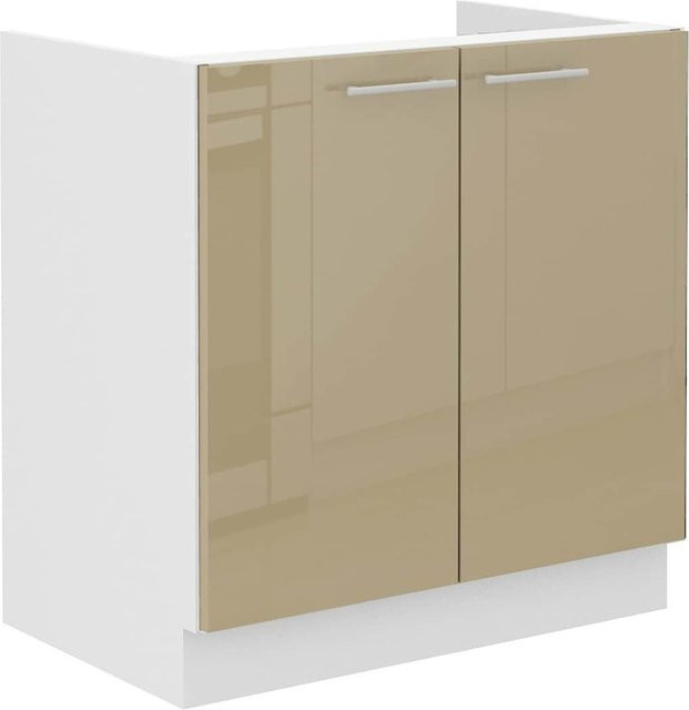 Spülenschrank Lara Küchenblock in Cappuccino Hochglanz und Weiß Matt, Breite: 80 cm - Bild 1