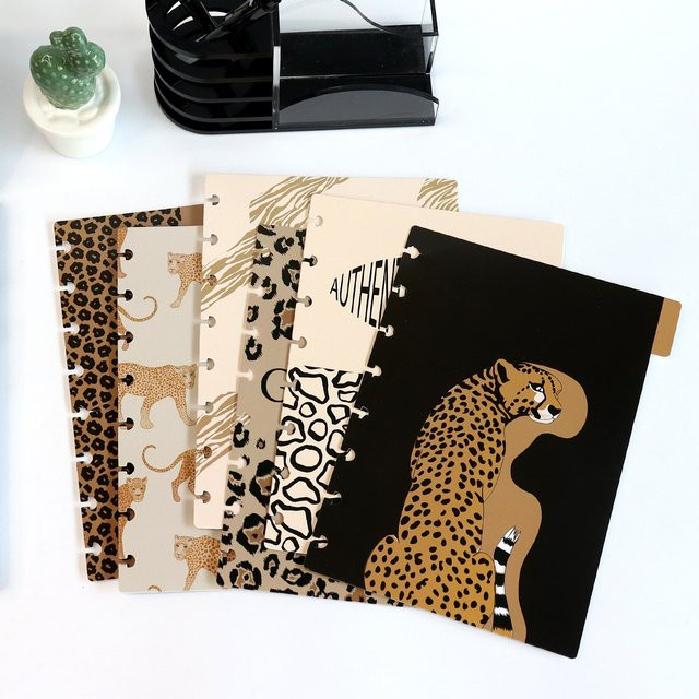 6er Set Leopard Index Separator für A5 Spiral-Notebooks, bunte Trennblätter für Tagebuch und Journal - Bild 1