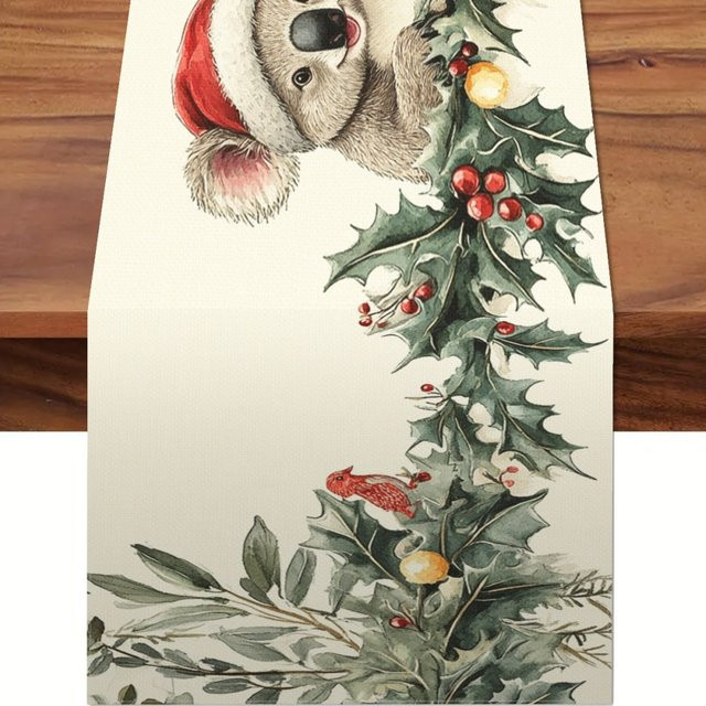VIKAMA Weihnachts-Tischläufer mit Koala-Motiv und 3D-Struktur für deine festliche Tischdekoration - Bild 1