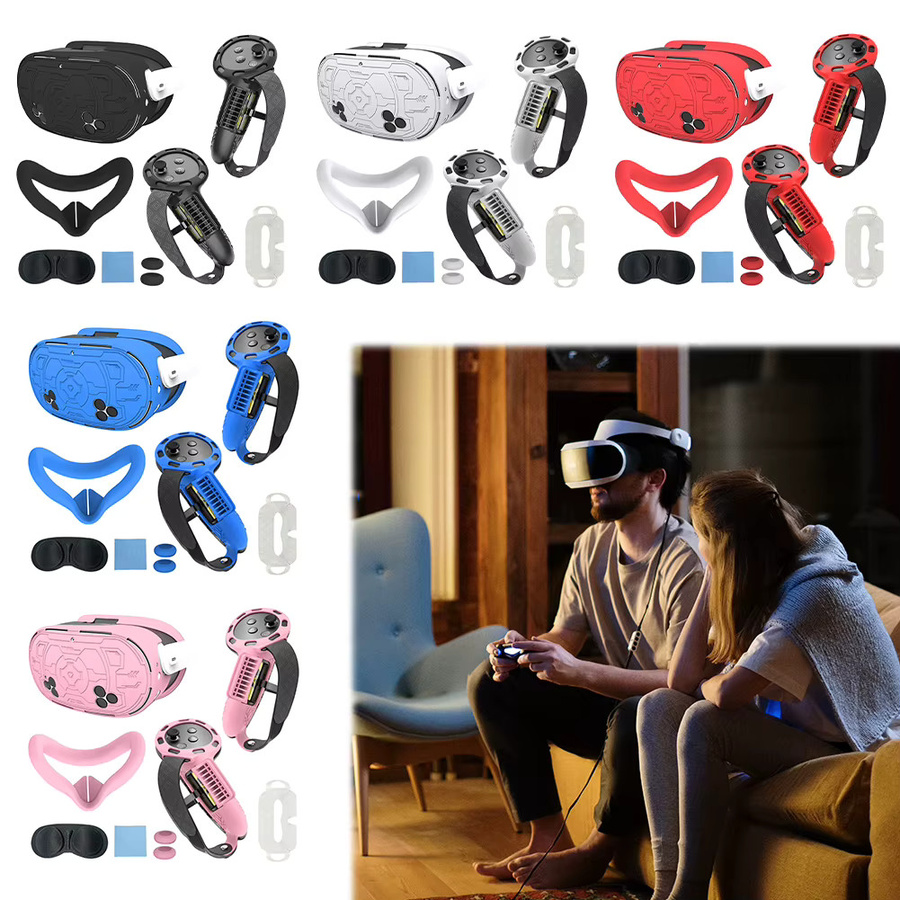 7-teiliges Meta Quest 3S VR-Zubehör-Set in Blau mit Schutzhülle, Gesichtsabdeckung, Controller-Griffen und Linsenschutz - Bild 2