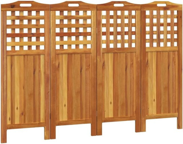 vidaXL 4-tlg. Paravent aus Akazien-Massivholz, Braun, B/T/H: 162 x 2 x 115 cm - Bild 1