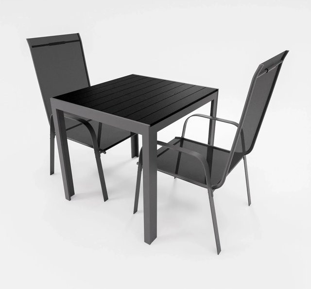 Lex Gartenmöbel Set 3-teilig aus Aluminium mit Tisch und 2 Stapelsesseln in Anthrazit - Bild 1