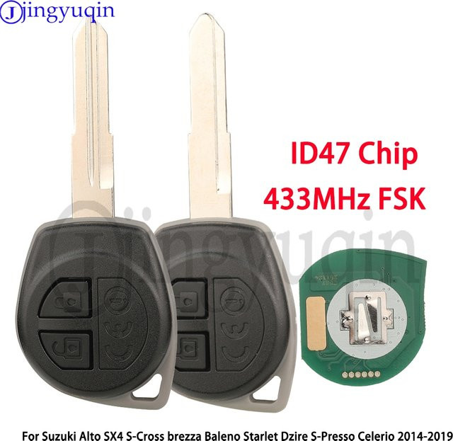 Jingyuqin Autoschlüssel Fernbedienung 433 MHz FSK ID47 für Suzuki Alto S-Cross Brezza Baleno Starlet Dzire S-Presso Celerio 2014–2019 in Schwarz - Bild 1