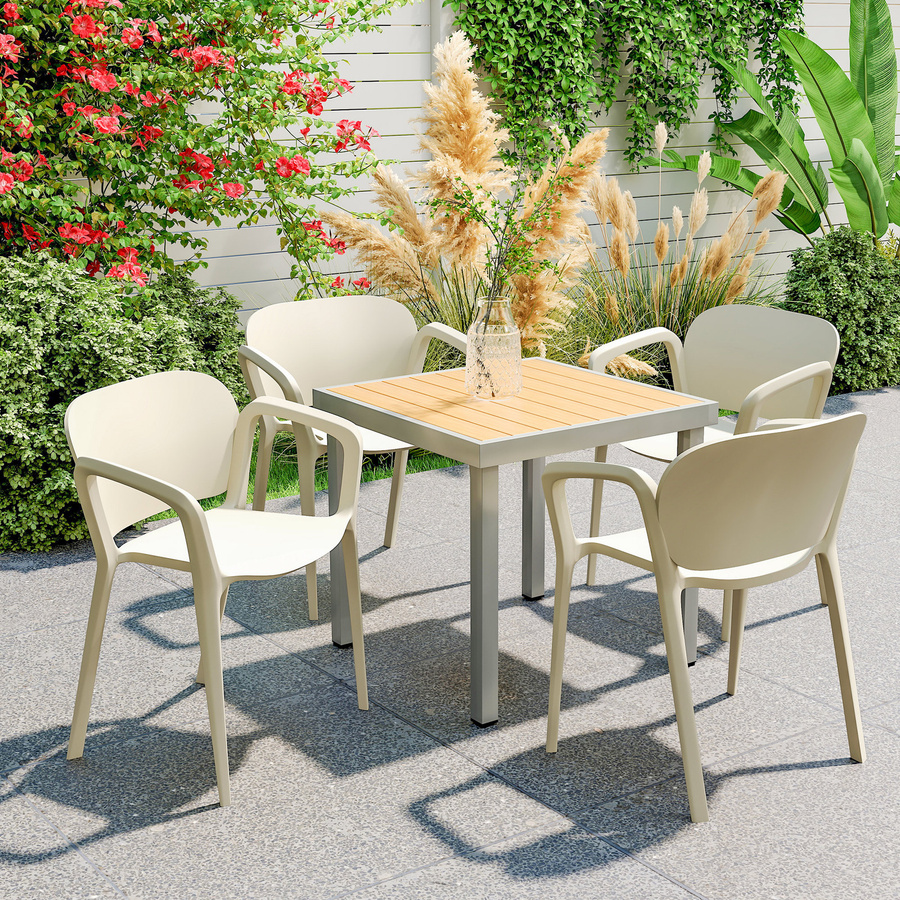 Outsunny Gartenstuhl 4er Set aus Kunststoff in Weiß, wetterfeste stapelbare Gartenstühle mit Armlehnen und Rückenlehne, B/H/T: 56 x 75 x 60 cm - Bild 2