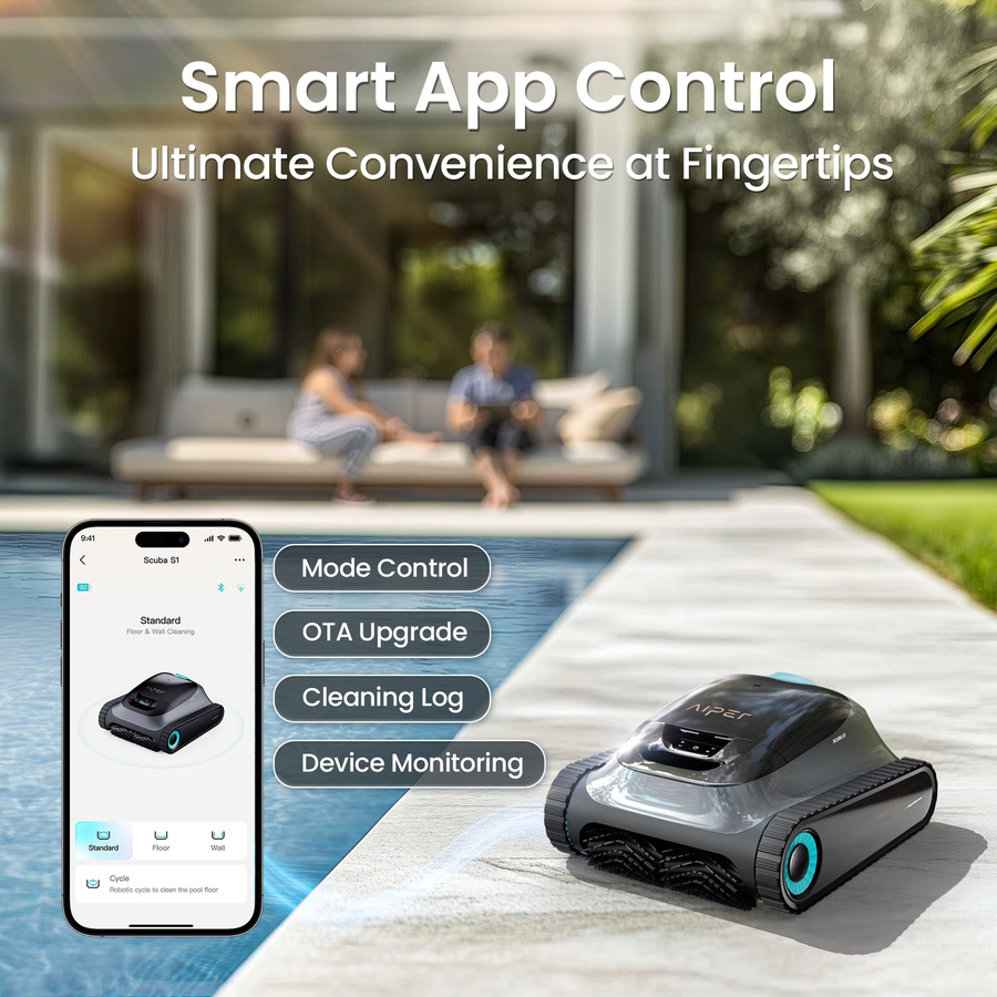AIPER Scuba S1 Generalüberholter Pool-Roboter in Schwarz mit Boden- und Wandreinigung, Wasserlinienreinigung, Doppelfiltration, intelligenter Navigation und App-Steuerung - Bild 2