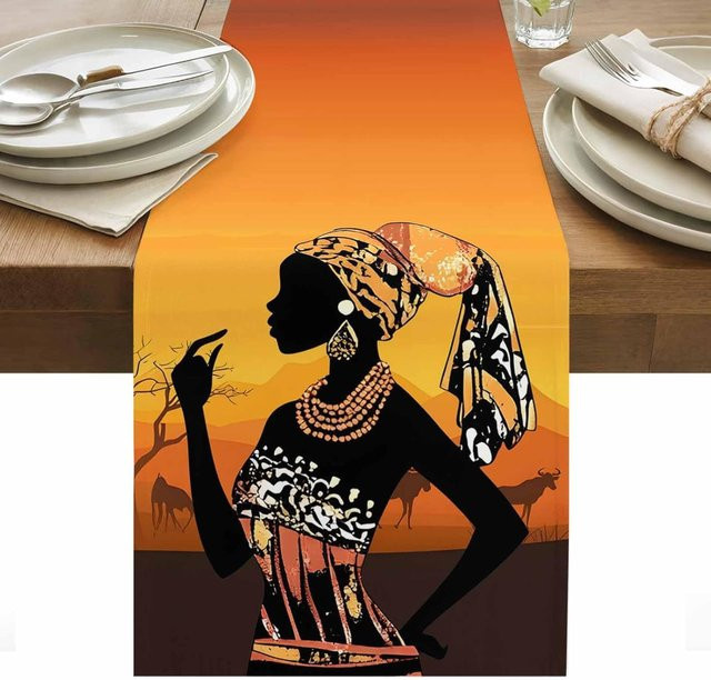 JINGYUE Pet Tischläufer aus Leinen mit afrikanischem Ethno-Design, Mehrfarbig, B/T: 150 x 33 cm - Bild 1