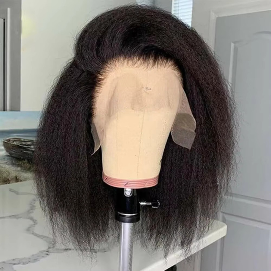 COVERQUEEN Echthaarperücke, Kinky Straight Short Bob, 13x4 HD Lace Front, Damen - Bild 2
