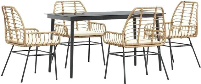 vidaXL 5-teilige Garten-Essgruppe aus Poly Rattan und Glas in Braun mit Kissen - Bild 1