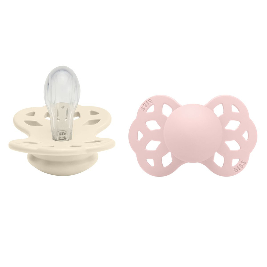 BIBS Schnuller 2er Pack Infinity mit symmetrischem Silikonsauger, Ivory/Blossom, Größe 0-6 Monate - Bild 1